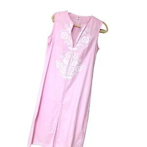 Pink Maxi Dress Women's M V-neck‎ Asian Design Cotton Zip OC Order Plus